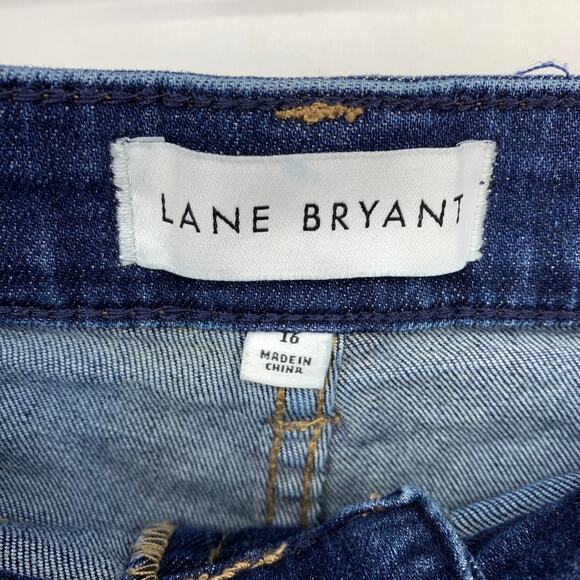 Lane Bryant Ankle Length Jeans Cuffed Flannel Lined Hem Size 16 Dark Wash Denim - Picture 5 of 6